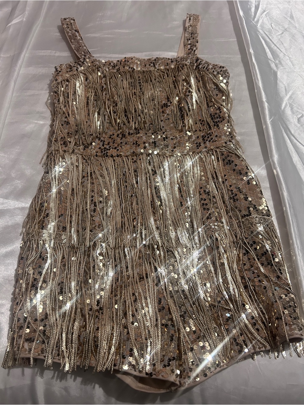 Sequin Fringe Party Dress Romper - Champagne